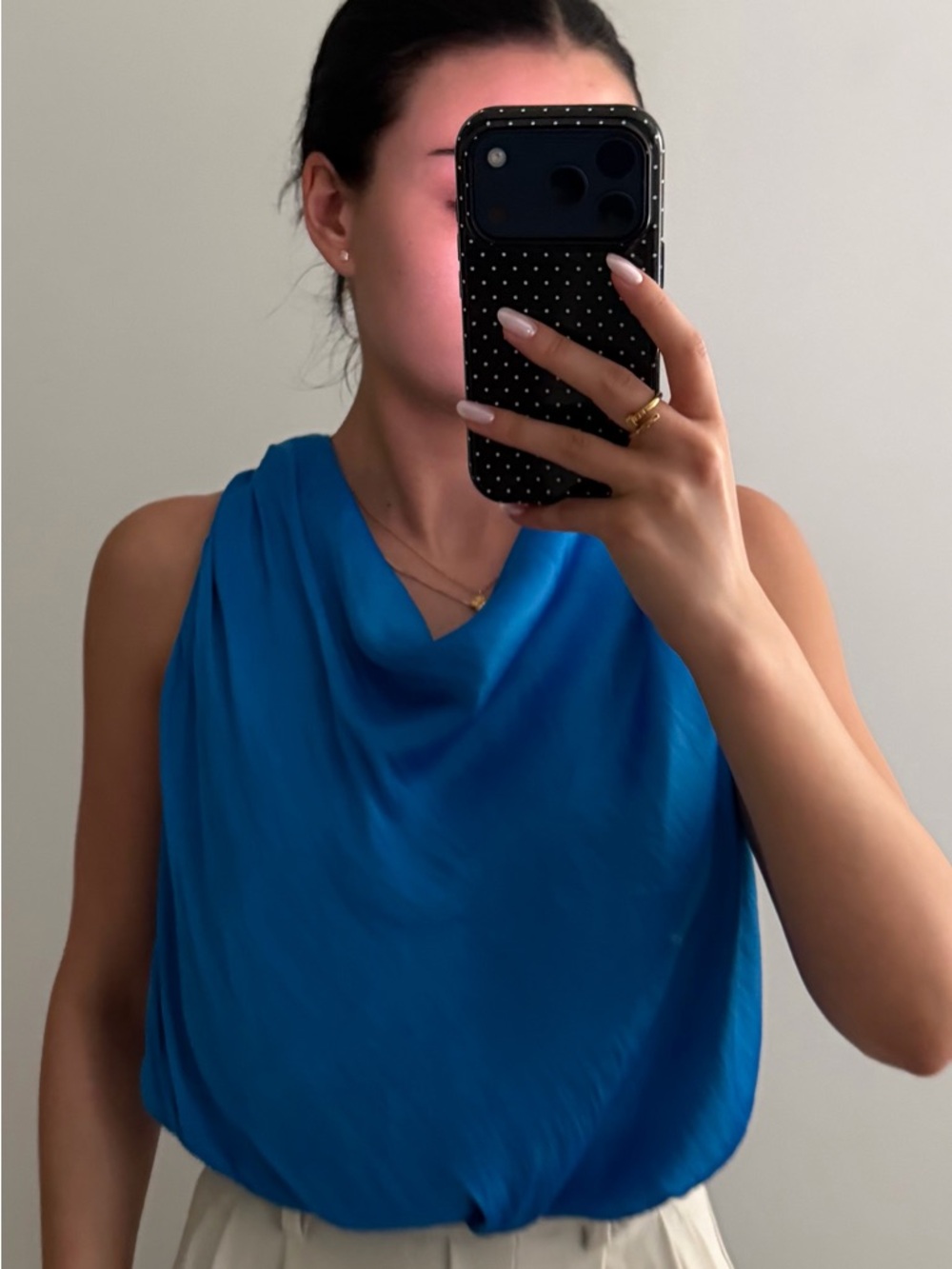 fab'rik Silk Electric Blue Draped Sleeveless Blouse